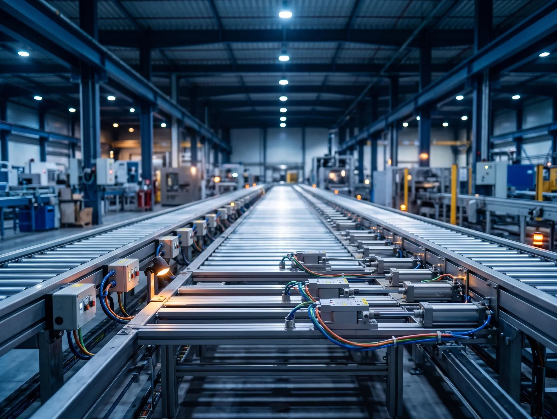 Pneumatic cylinders and air preparation units on an automation line