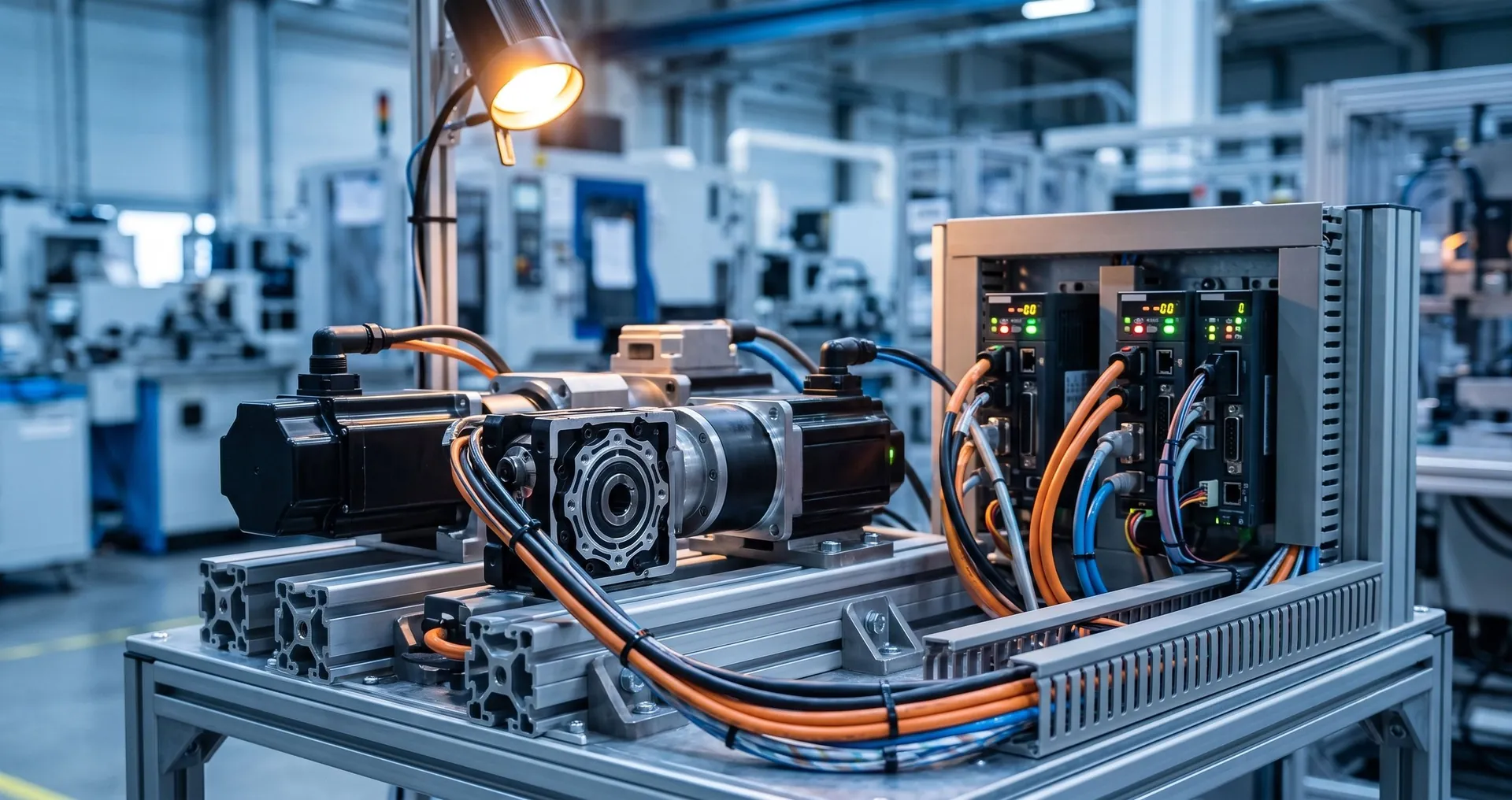 Precision servo motors and gearheads mounted on an automation skid