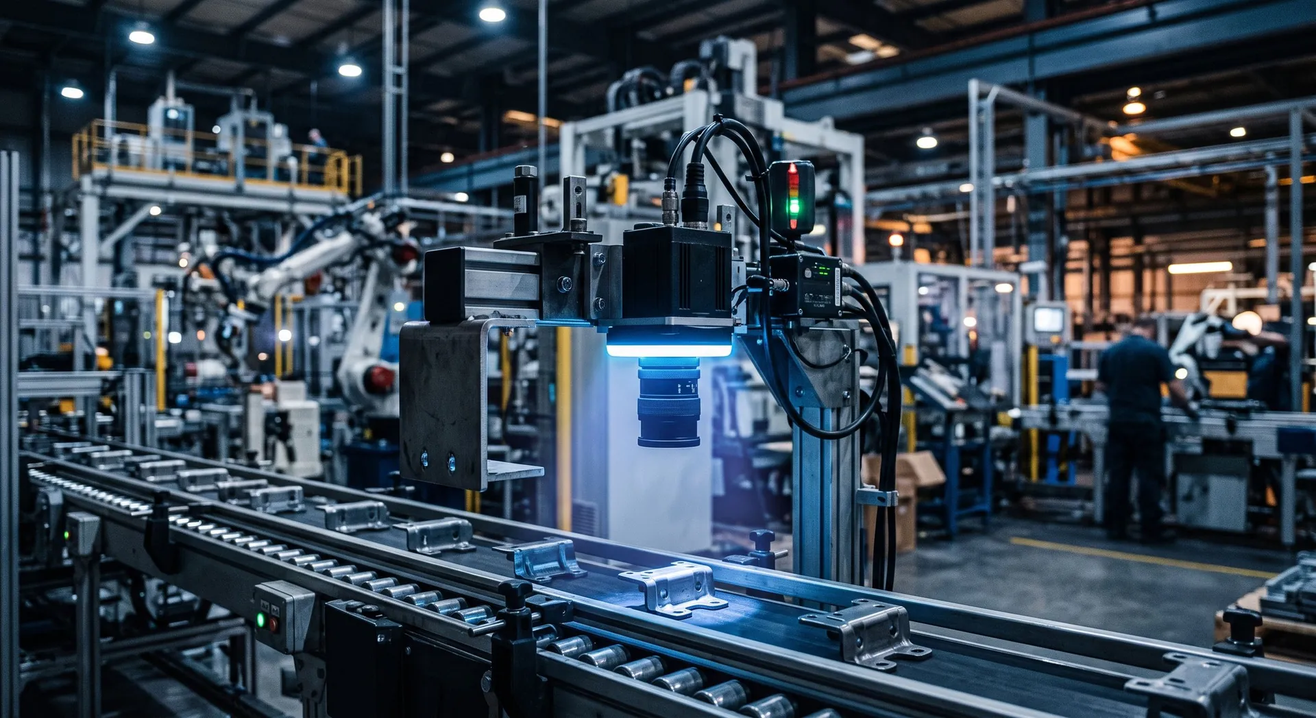 Industrial sensors mounted on automated production equipment